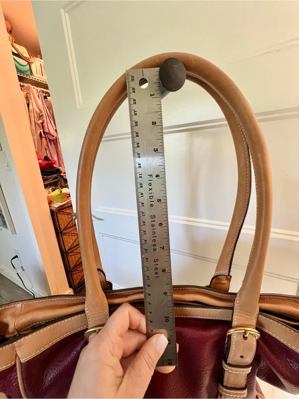 Ghurka Burgundy and Tan Leather Shopper Tote